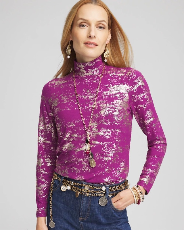 Touch of Cool Foil Mock Neck Layering Tee